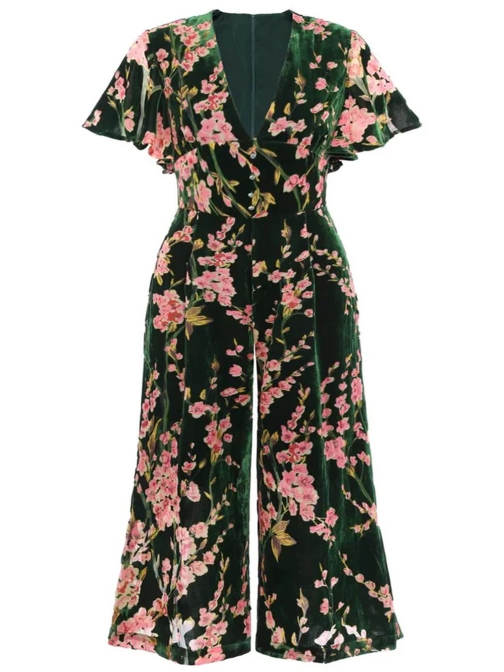 RETRO STAGE GREEN 1930S VELVET VINTAGE JUMPSUIT L